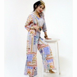 Geometric Floral Print Wide-Leg Jumpsuit with Belt