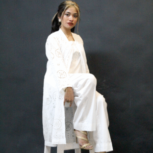 White Cotton Eyelet Long Dress